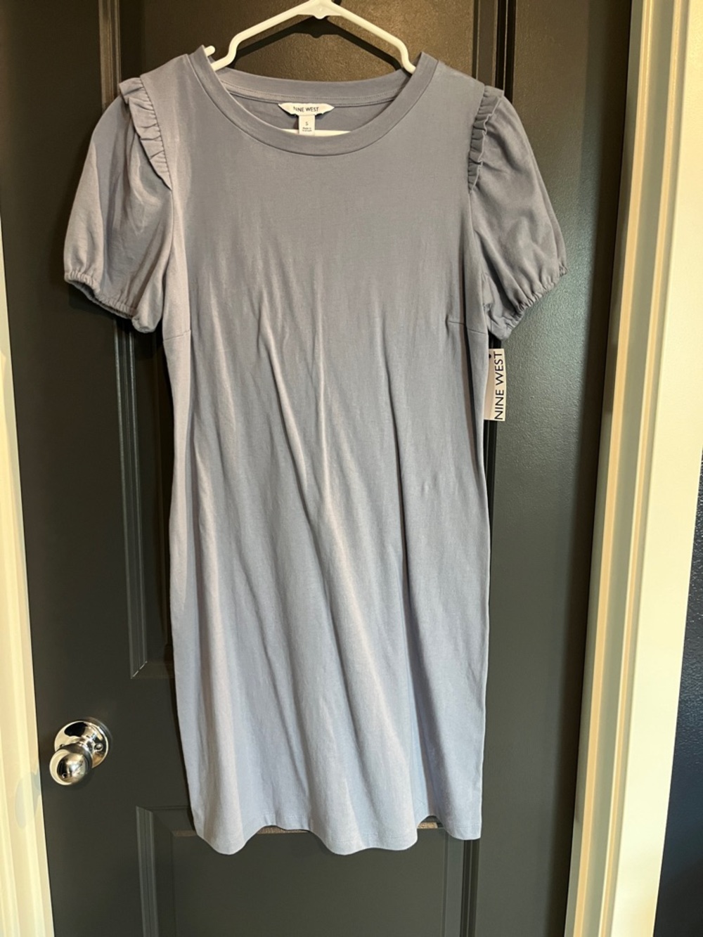 Nine West Soft Light Blue Puff Sleeve Tee Dress
